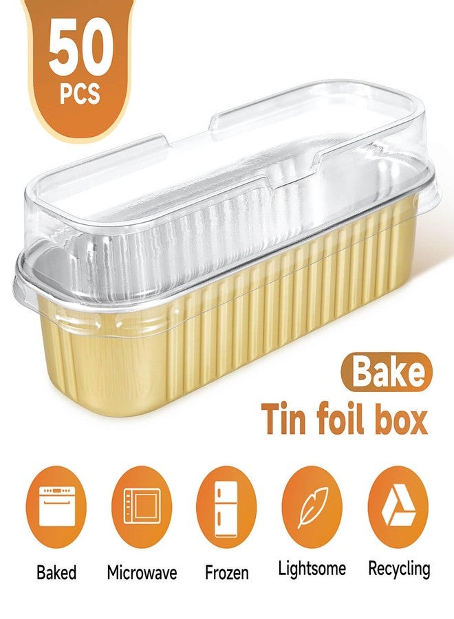 Eoonfirst 50pcs Mini Disposable Foil Rectangle Baking Cups 6.8 oz 6.5 x 2.6 x 2 Inch Aluminum Loaf Pans with Lids for Baking (Gold) - Image 4