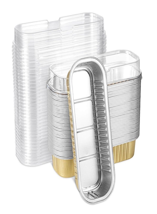 Eoonfirst 50pcs Mini Disposable Foil Rectangle Baking Cups 6.8 oz 6.5 x 2.6 x 2 Inch Aluminum Loaf Pans with Lids for Baking (Gold) - Image 1