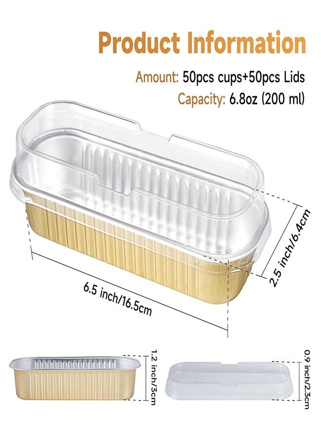 Eoonfirst 50pcs Mini Disposable Foil Rectangle Baking Cups 6.8 oz 6.5 x 2.6 x 2 Inch Aluminum Loaf Pans with Lids for Baking (Gold) - Image 2
