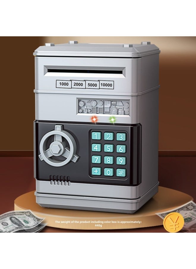Generic - Children's Piggy Bank Creative Password Unlock Automatic Roll Money ATM Large Capacity Accessible Mini Safe Toy-Color:Password Deposit Box (painted Gray) - Image 1