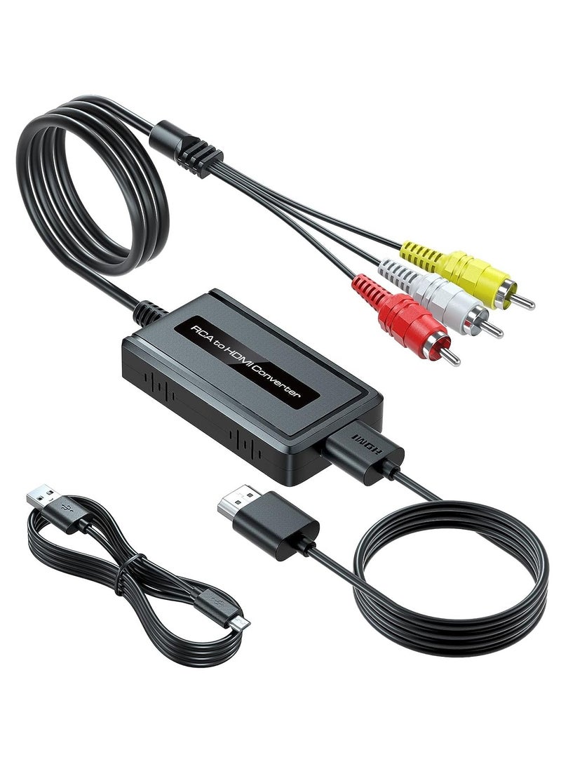 SYOSI - Male RCA to HDMI Converter with HDMI Cable for DVD/STB/VHS with Female RCA Output(RCA Cable Integrated), CVBS AV Composite to HDMI Converter Supports Full HD 720P/1080P Output Switch - Image 1