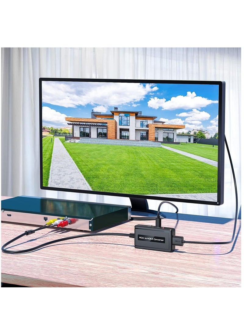 SYOSI - Male RCA to HDMI Converter with HDMI Cable for DVD/STB/VHS with Female RCA Output(RCA Cable Integrated), CVBS AV Composite to HDMI Converter Supports Full HD 720P/1080P Output Switch - Image 1