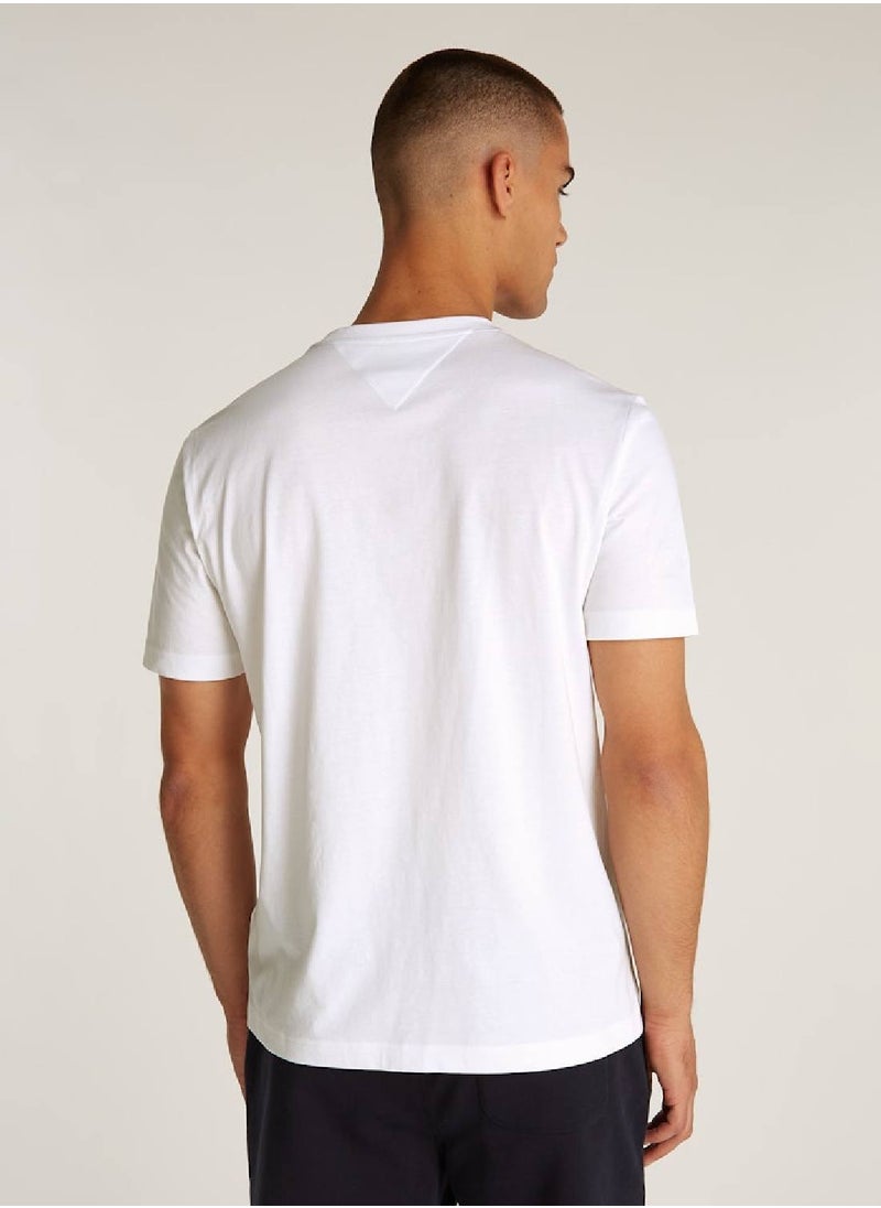 TOMMY HILFIGER Men's Central Chest Striped T-shirt - Cotton, White  - Image 3
