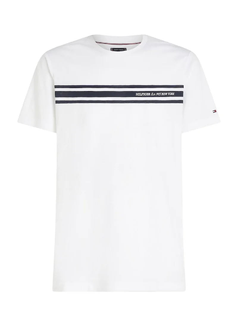 TOMMY HILFIGER Men's Central Chest Striped T-shirt - Cotton, White