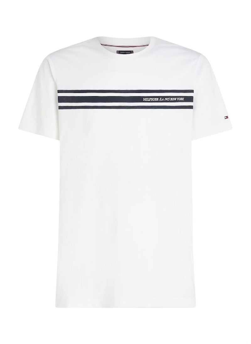 TOMMY HILFIGER Men's Central Chest Striped T-shirt - Cotton, White  - Image 2