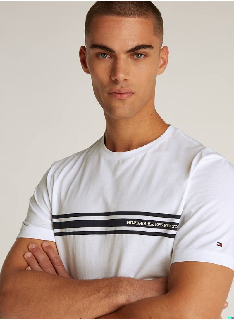 TOMMY HILFIGER Men's Central Chest Striped T-shirt - Cotton, White  - Image 4
