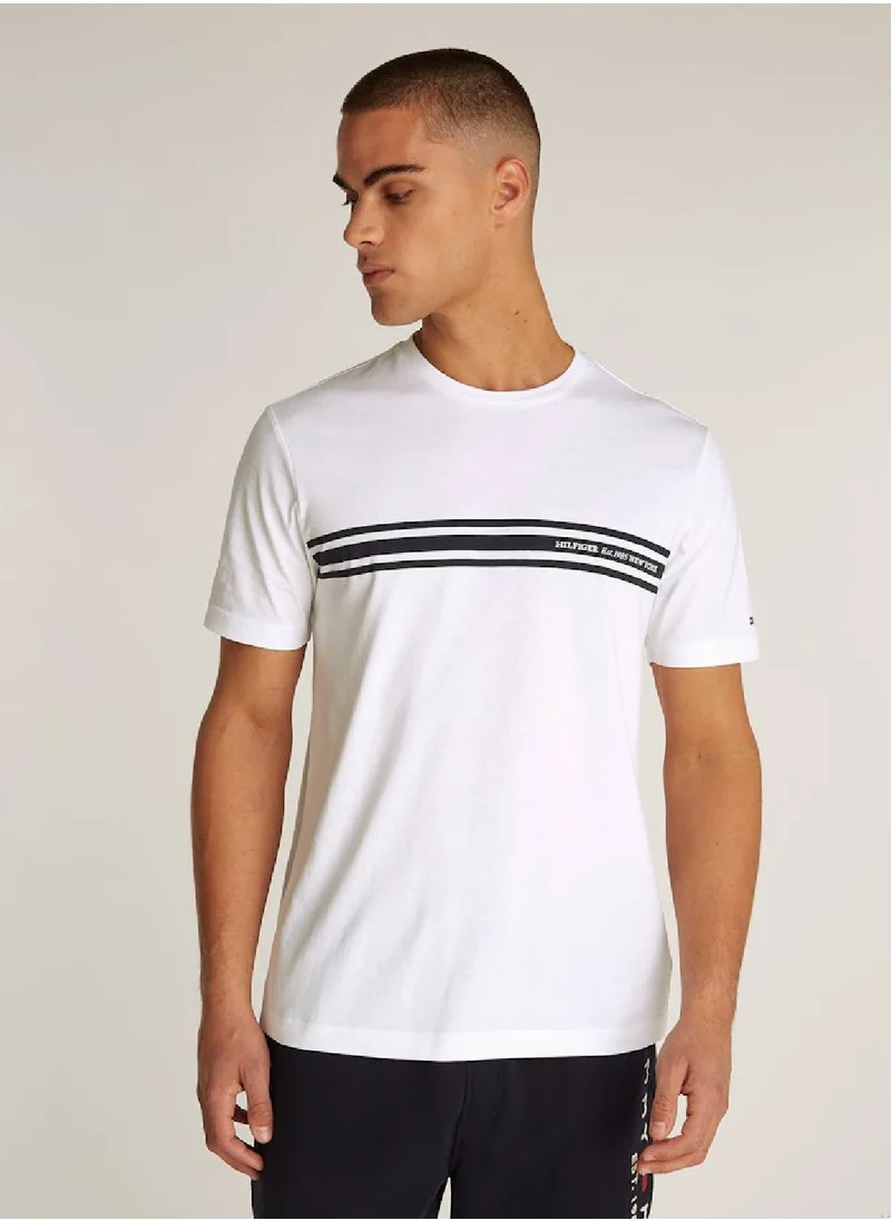 TOMMY HILFIGER Men's Central Chest Striped T-shirt - Cotton, White