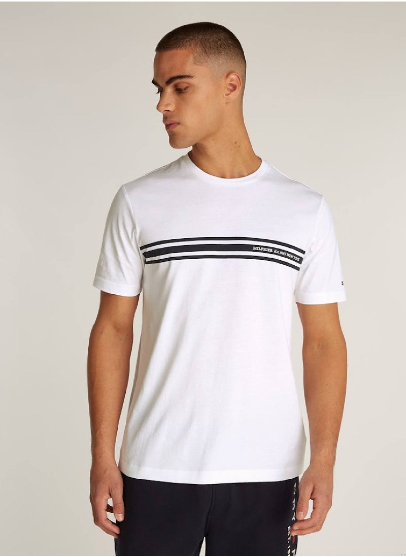 TOMMY HILFIGER Men's Central Chest Striped T-shirt - Cotton, White  - Image 1