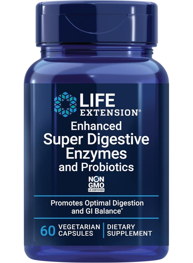 Life Extension Enhanced Super Digestive Enzymes & Probiotics, 60 Vegetarian Capsules, Plant-Based Digestive Support, Non-GMO - Image 1