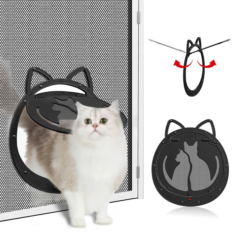 HIDROSIL Cat Door for Screen Door, Inside Openning 10x10x0.5 inch, Patent Desigh Pet Screen Door with Lockable Magnetic Flap for Doggy and Cat Door, Suitable 0-32lb Cats and Small Dogs, Black - Image 1
