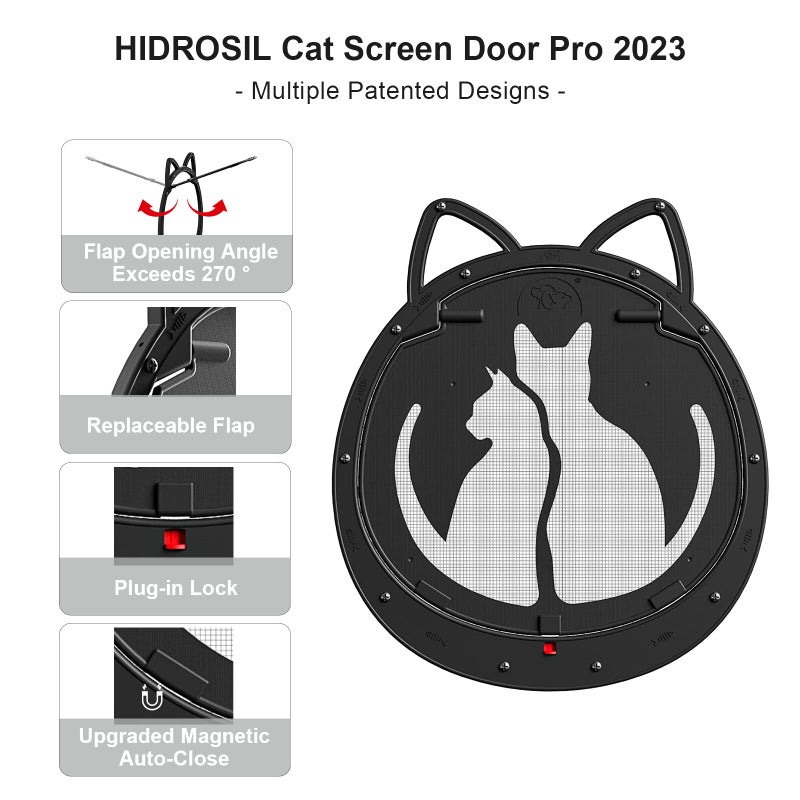 HIDROSIL Cat Door for Screen Door, Inside Openning 10x10x0.5 inch, Patent Desigh Pet Screen Door with Lockable Magnetic Flap for Doggy and Cat Door, Suitable 0-32lb Cats and Small Dogs, Black - Image 2