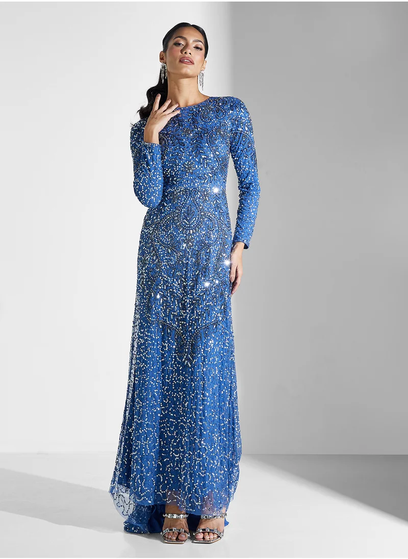 MARYISA Embellished Sequins Maxi Dress