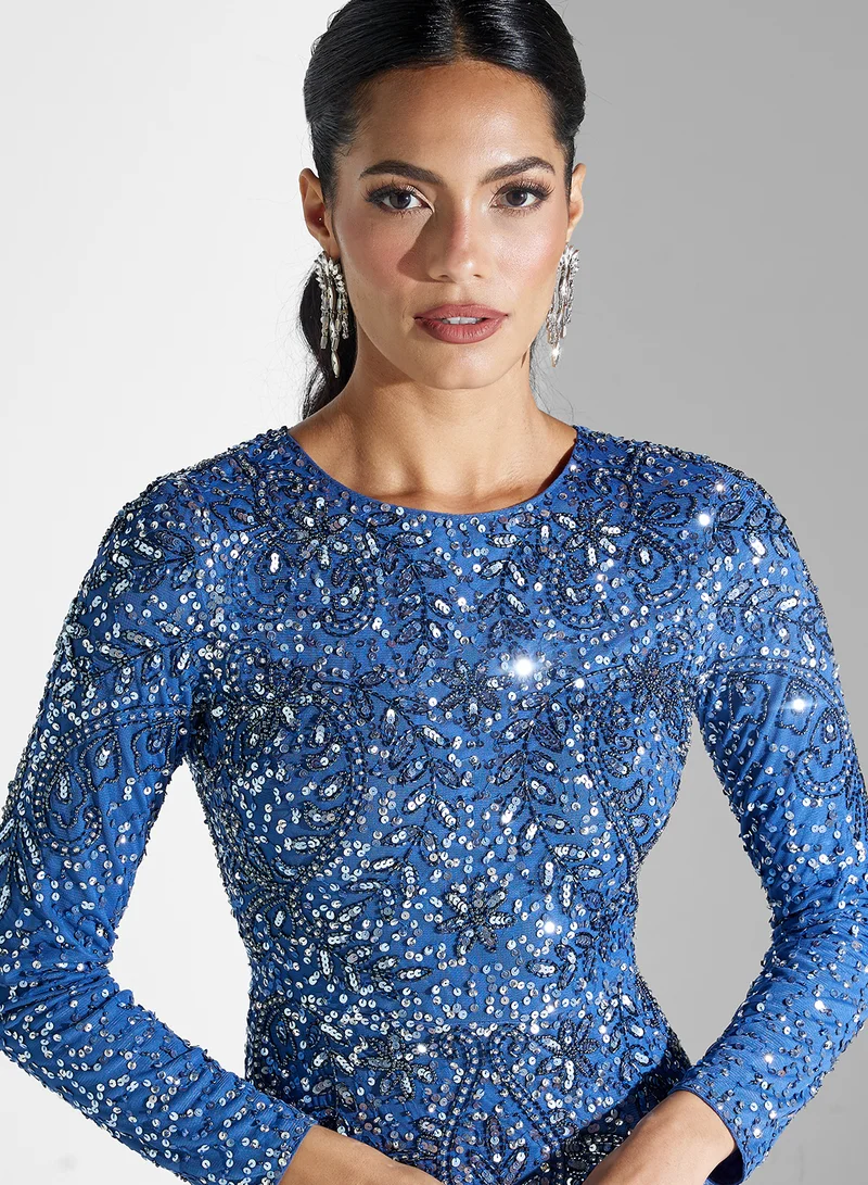 MARYISA Embellished Sequins Maxi Dress
