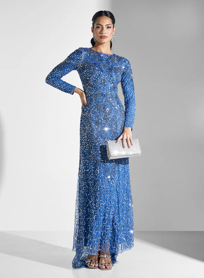 MARYISA Embellished Sequins Maxi Dress