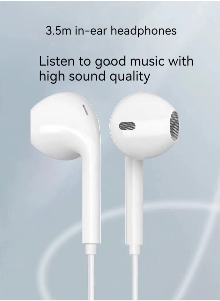 Generic In-ear wired round hole earphones with microphone music earphones (white)  - Image 3