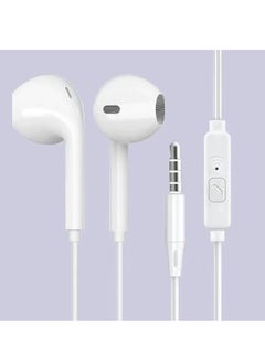 Generic In-ear wired round hole earphones with microphone music earphones (white)  - Image 1