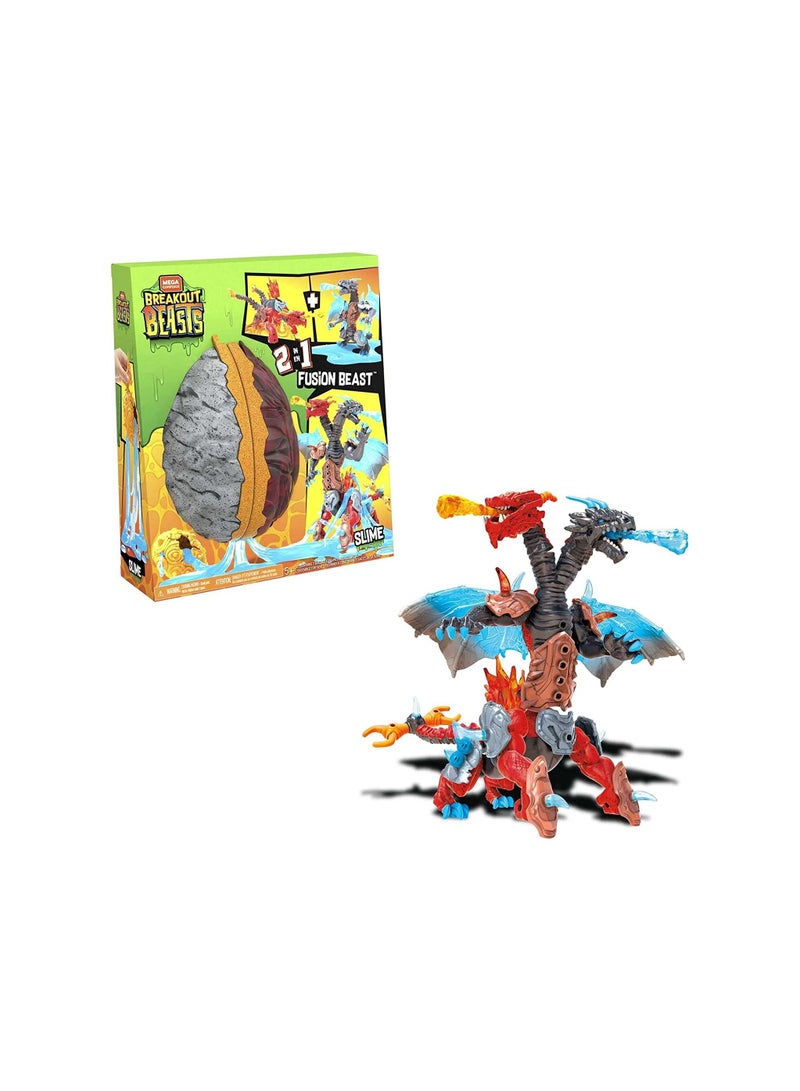 MEGA CONSTRUX Mega Construx Breakout Beasts 2-in-1 Fusion Beast Construction Set with 2 Buildable Figures, Slime for Kids  - Image 1