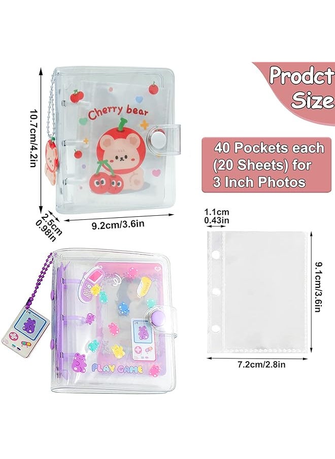 erorex Pcs 3 Inch Mini Photo Album 20 Sheets 40 Pockets Photo Album In Loose Leaf Refillable 3 Rings Photocard Binder Kpop Photocard Holder Book With Pendant For Picture Cards Storage Purple And Red  - Image 5