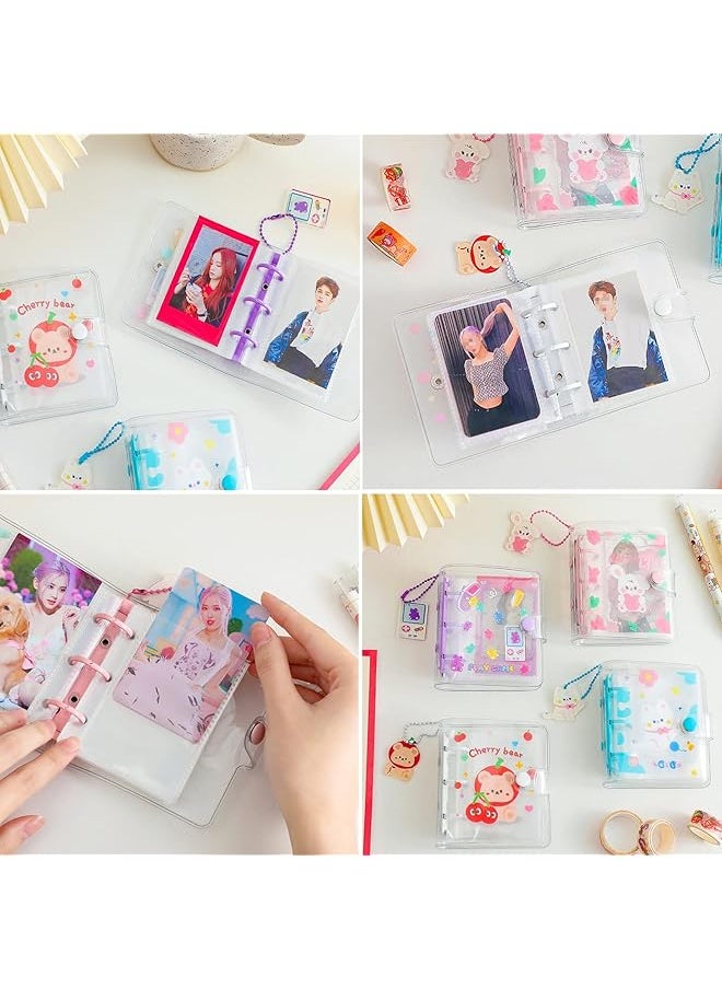 erorex Pcs 3 Inch Mini Photo Album 20 Sheets 40 Pockets Photo Album In Loose Leaf Refillable 3 Rings Photocard Binder Kpop Photocard Holder Book With Pendant For Picture Cards Storage Purple And Red  - Image 3
