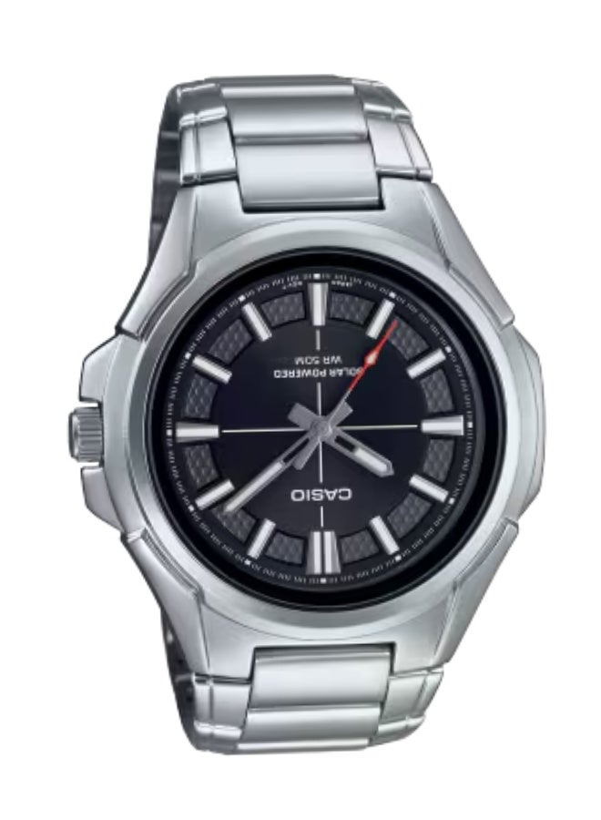 Casio MTP-RS100D-1AVDF Men’s Solar Powered Analog Watch – Black Dial, Stainless Steel Case & Band, Date Display, Water Resistant, Eco-Friendly & Durable Casual Business Wristwatch - Image 1