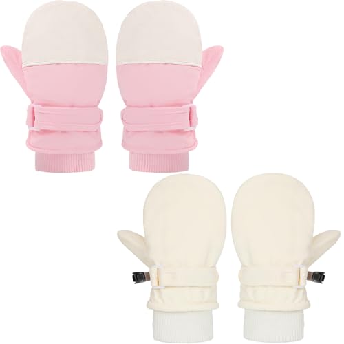 ENBAOHUI Baby Waterproof Mittens Threaded waterproof Mitten Fleece Lined Glove Kids Snow Ski Mitten for Boys Girls Pinkmixed&White 3-5T - Image 1