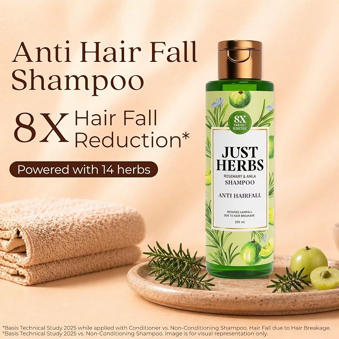 Just Herbs 8 In 1 Root Nourishing Amla Neem Hair Fall Control Shampoo For Men & Women Suitable For Oily Hair Scalp, Sulphate & Paraben Free 200 Ml - Image 2