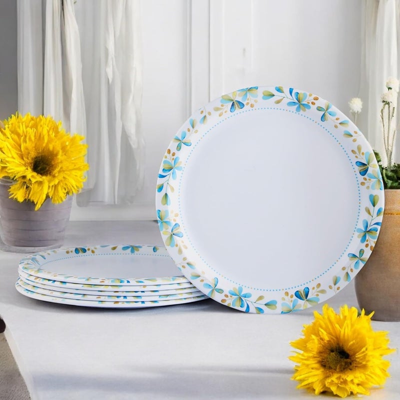 Mart MANTRAA Melamine Quarter Plates Round Half Plate Microwave Safe Break Resistant Plates for Snacks Lunch Dinner Plates for home Office Restaurant Set of 6 7 Inchs Blue mat Finish - Image 1