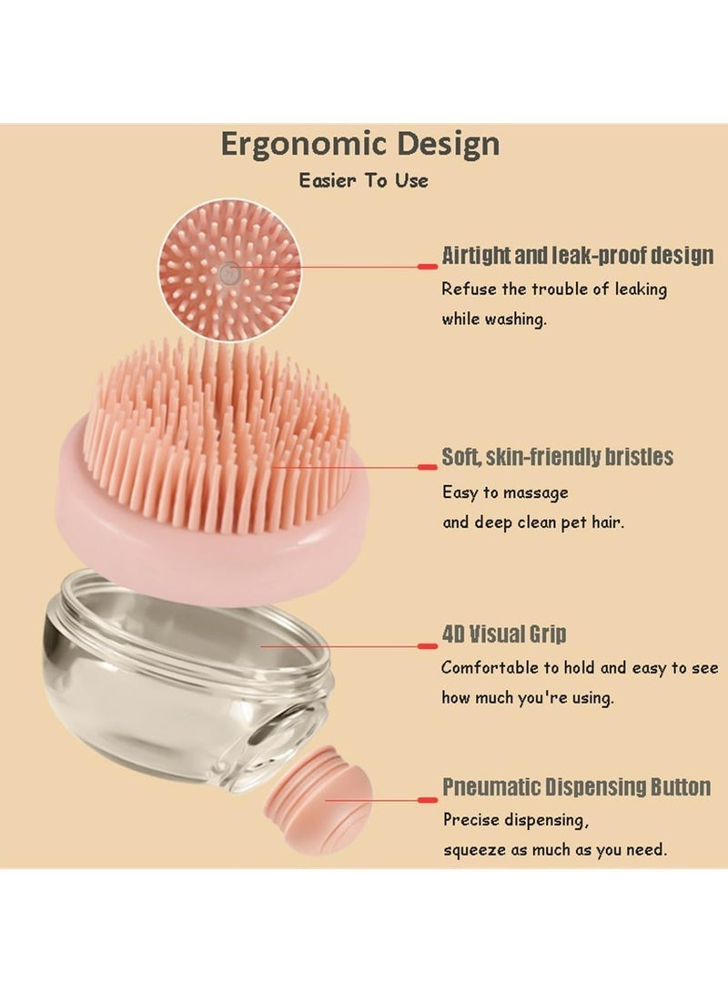 Arabest Pet Bath Brush with Shampoo Dispenser - Soft Grooming Tool for Dogs & Cats (Pink) - Image 2