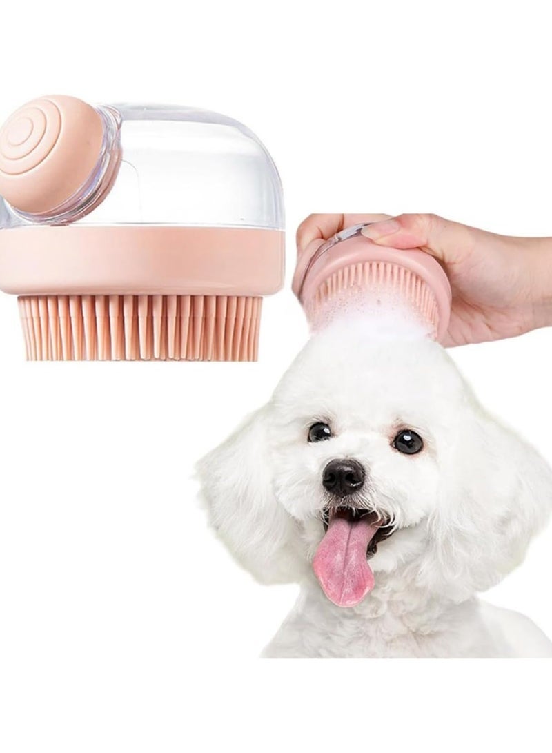 Arabest Pet Bath Brush with Shampoo Dispenser - Soft Grooming Tool for Dogs & Cats (Pink) - Image 1