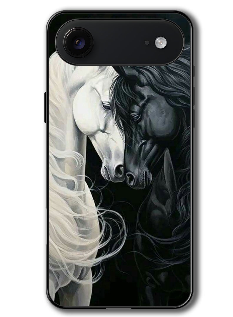 Theodor Case Compatible with Apple iPhone 17 Air 6.5 Inch Protection Shockproof Bumper Cover Black and White Horse - Image 1