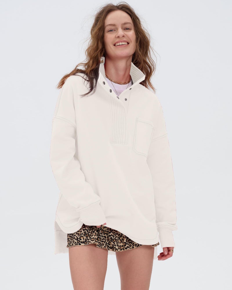 Locachy Womens Casual Oversized Sweatshirt Long Sleeve Button Henley Neck Pullover Tops Fashion Outfits Clothes White XL - Image 3