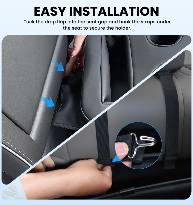 Sinvanho Upgraded Car Cup Holder with Dual Secure Straps, Back Seat Cup Holder for Car, PU Leather Truck Cup Holder, Boat Tray Organizer for Trucks, Minivans, SUVs, RVs, Holds Coffee, Snacks, Cell Phone - Image 3