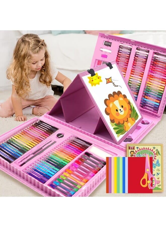 208 PCS Art Supplies,Drawing Art Kit for Kids Girls Boys Teens Artist, Art Set Case with Trifold Easel, Includes Oil Pastels, Crayons, Colored Pencils, Coloring Book, Scissors, Origami Paper 40 Sheets