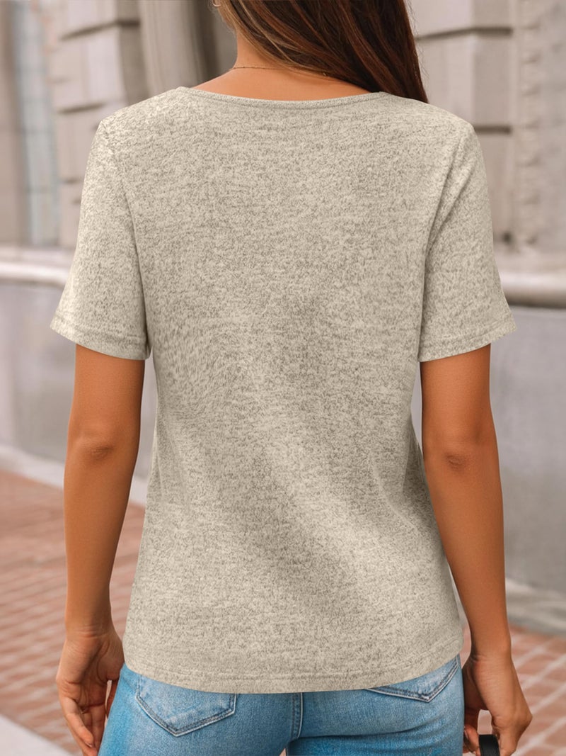 AUTOMET Womens Short Sleeve Tunic Tops Summer Spring Outfits 2026 V Neck Sweaters Button Shirts Dressy Casual Business Blouses Khaki L - Image 4