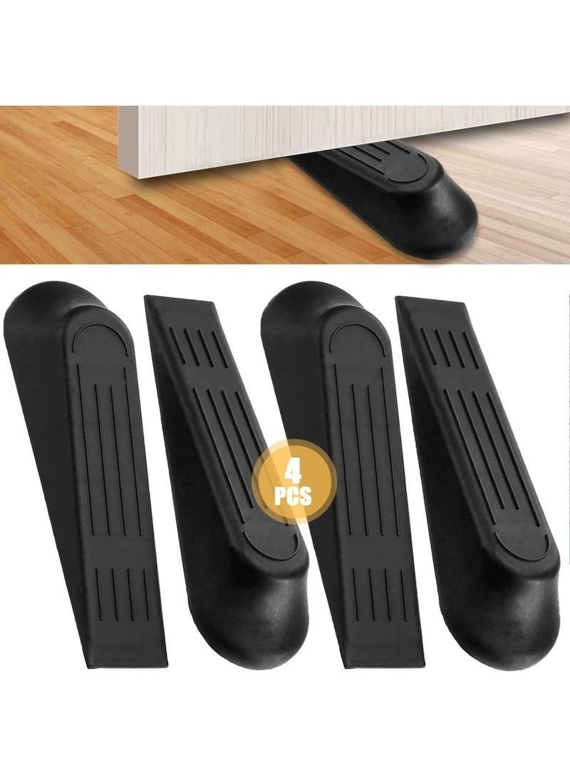 مجموعة من 4 قطع من سدادات الأبواب سهلة الاستخدام - أسافين بلاستيكية سوداء متينة لجميع أنواع الأبواب، تمنع التلف وارتطام الأبواب. - Image 1
