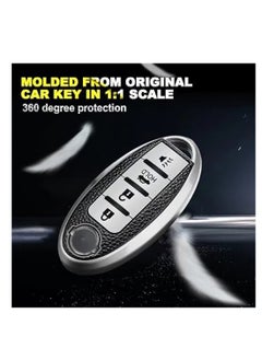 OUYoo OUYoo For Nissan Key Fob Cover, for Nissan Altima Accessories Maxima Rogue Armada Pathfinder Infiniti Premium Soft TPU Full Cover Smart Remote Keyless Key，With key chain(4 Button only) (Silver）  - Image 5