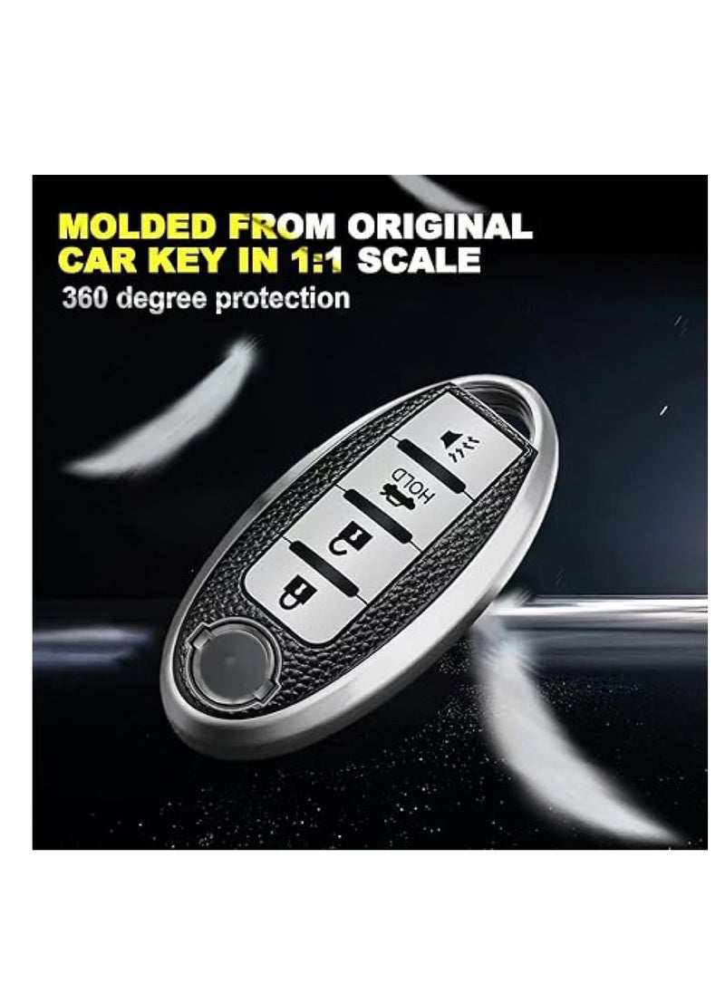OUYoo OUYoo For Nissan Key Fob Cover, for Nissan Altima Accessories Maxima Rogue Armada Pathfinder Infiniti Premium Soft TPU Full Cover Smart Remote Keyless Key，With key chain(4 Button only) (Silver）  - Image 5