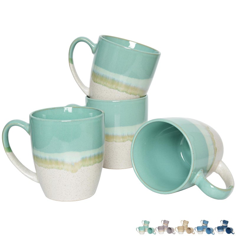 Bosmarlin Ceramic Coffee Mug Set of 4 17 Oz Coffee Cups with Big Handle Microwave Safe Unique Reactive Glaze