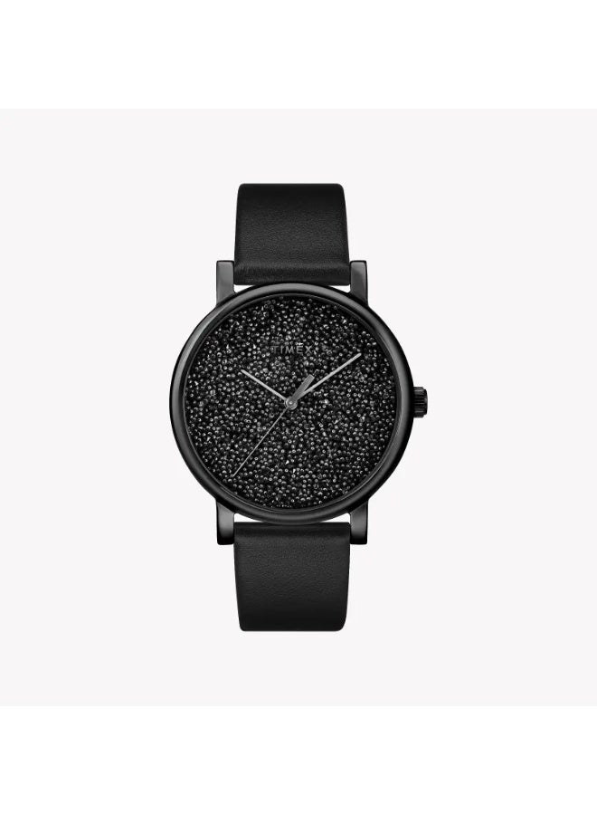 تيميكس ساعة نسائية من TIMEX بهيكل نحاسية سوداء وسوار جلد أسود - Image 1