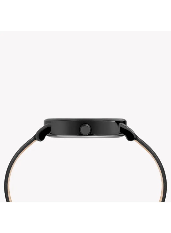تيميكس ساعة نسائية من TIMEX بهيكل نحاسية سوداء وسوار جلد أسود - Image 2