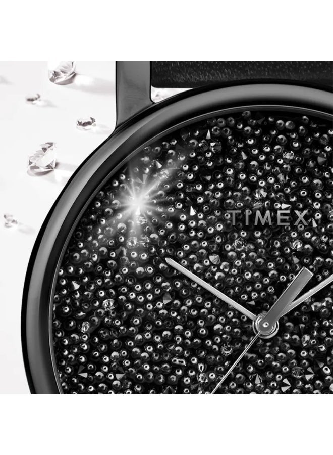 تيميكس ساعة نسائية من TIMEX بهيكل نحاسية سوداء وسوار جلد أسود - Image 4