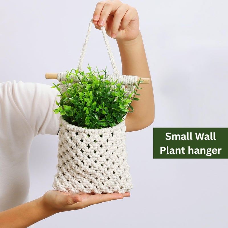 Shineloha 2 Packs Macrame Wall Planters with Artificial Eucalyptus | Macrame Plant Hanger, Wall Plant Holders for Boho, Bathroom, Bedroom & Wall Hanging Decor - Image 2