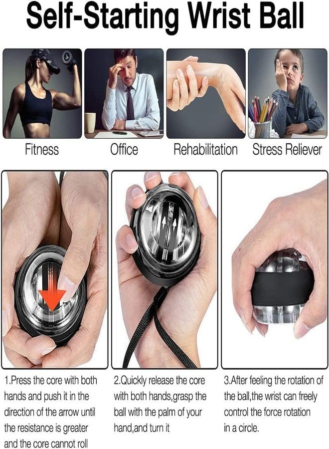 SANGOZ Advanced Gyro Wrist Strengthener Ball - Enhancing Arms, Fingers, and Wrists with Auto-Start Technology for Powerful Muscles and Bones (Platinum Core, Lights, Black) - Image 3