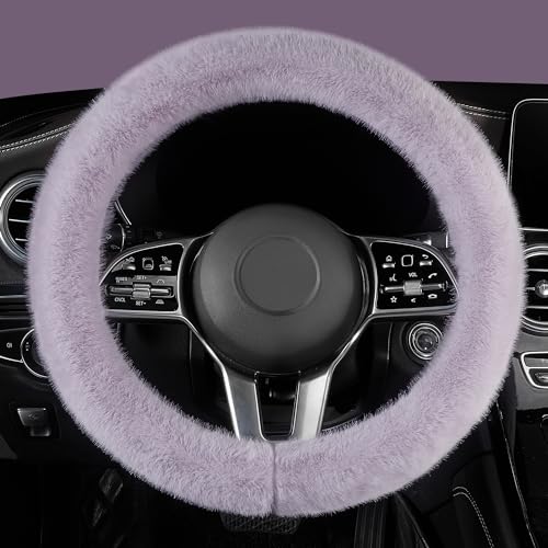 LACDL Fuzzy Winter Steering Wheel Covers for Women Warm Cute Fluffy Car Wheel Cover for Sedan SUV Super Soft Furry Girly Auto Plush Car Handle Cover for Cold Weather Purple 1415in Standard Size - Image 1