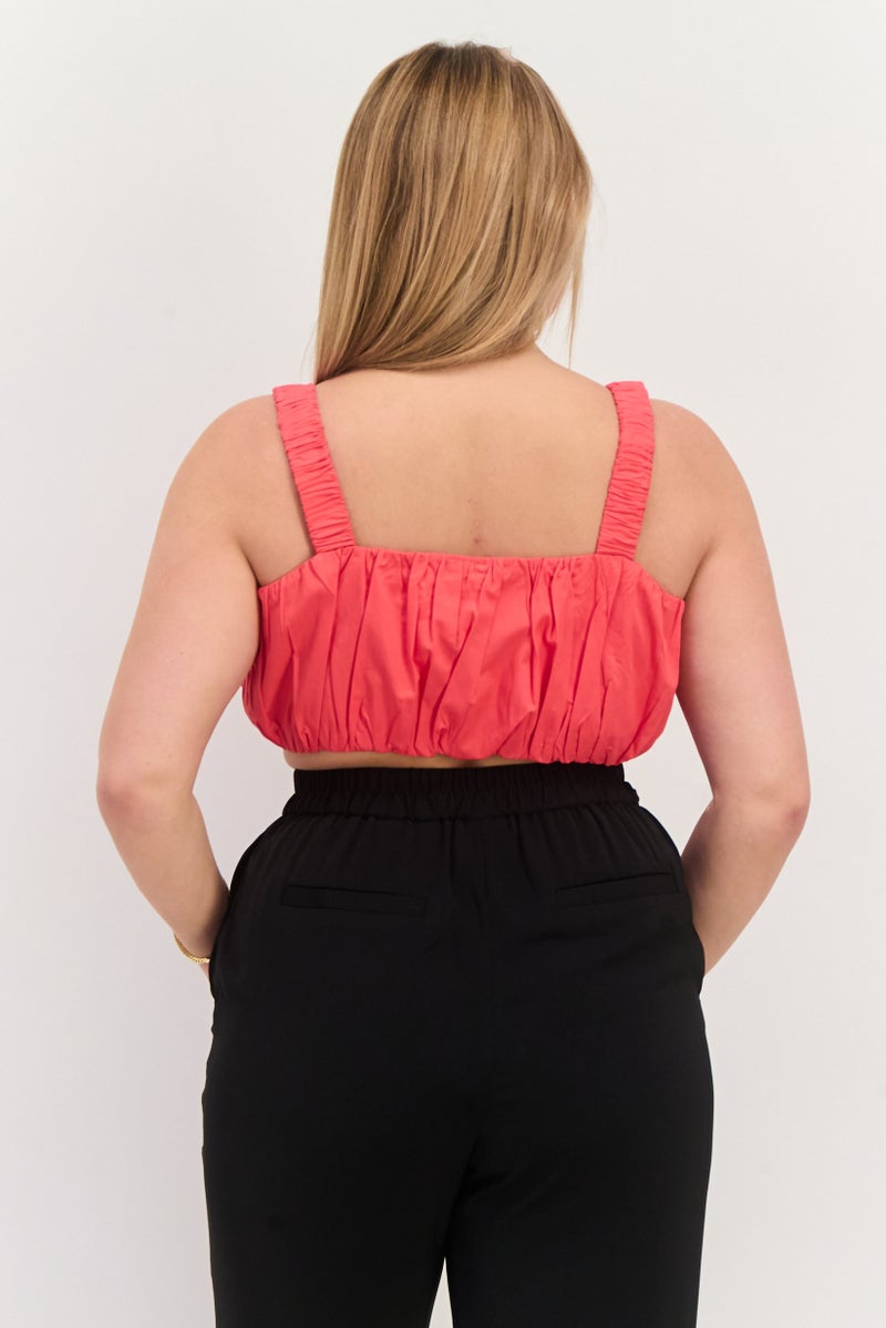 ONLY Women Square Neck Sleeveless Plain Tank Top, Coral - Image 3