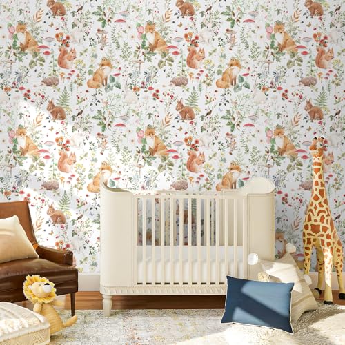 ReWallpaper Woodland Animal Wallpaper Peel and Stick Whimsical Forest Wallpaper with Animals Removable Floral Contact Paper Waterproof Fox Squirrel Bunny Wall Paper for Nursery Kids Room 175inX23ft - Image 3