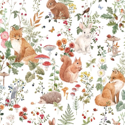 ReWallpaper Woodland Animal Wallpaper Peel and Stick Whimsical Forest Wallpaper with Animals Removable Floral Contact Paper Waterproof Fox Squirrel Bunny Wall Paper for Nursery Kids Room 175inX23ft - Image 1