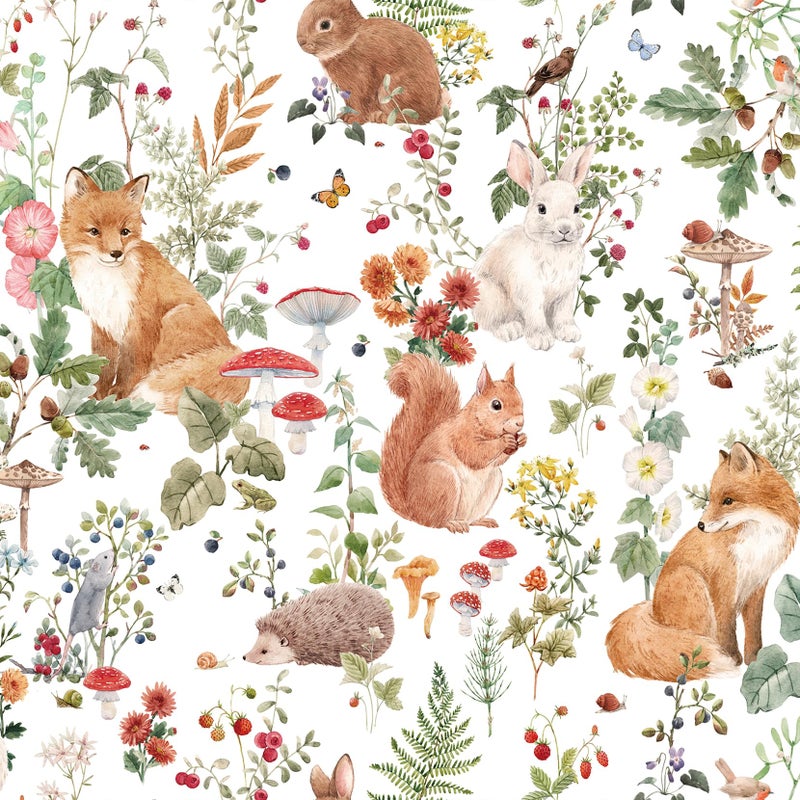 ReWallpaper Woodland Animal Wallpaper Peel and Stick Whimsical Forest Wallpaper with Animals Removable Floral Contact Paper Waterproof Fox Squirrel Bunny Wall Paper for Nursery Kids Room 175inX23ft - Image 2