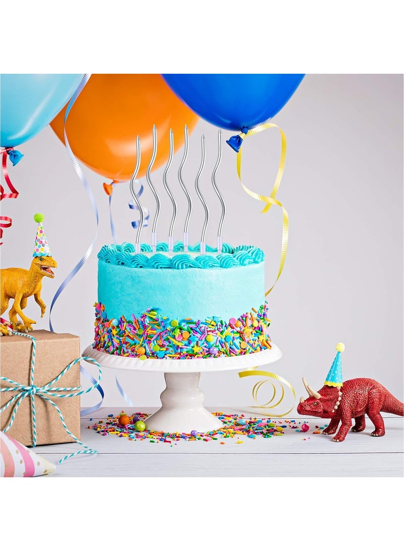 Home zone Twisted Spiral Birthday Cake Candles with Holders Metallic Silver Thin Long Cupcake Candles for Birthday Party Decoration Home Use - Image 2