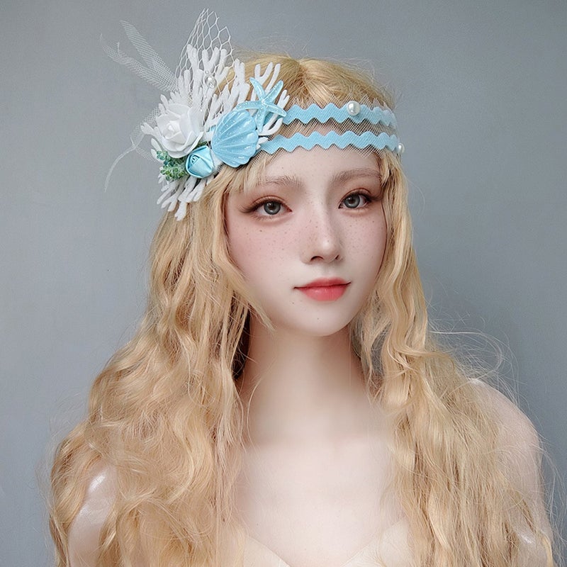 Mermaid Headband Flower Shell Headband Beach Headband Women Headdress - Image 5